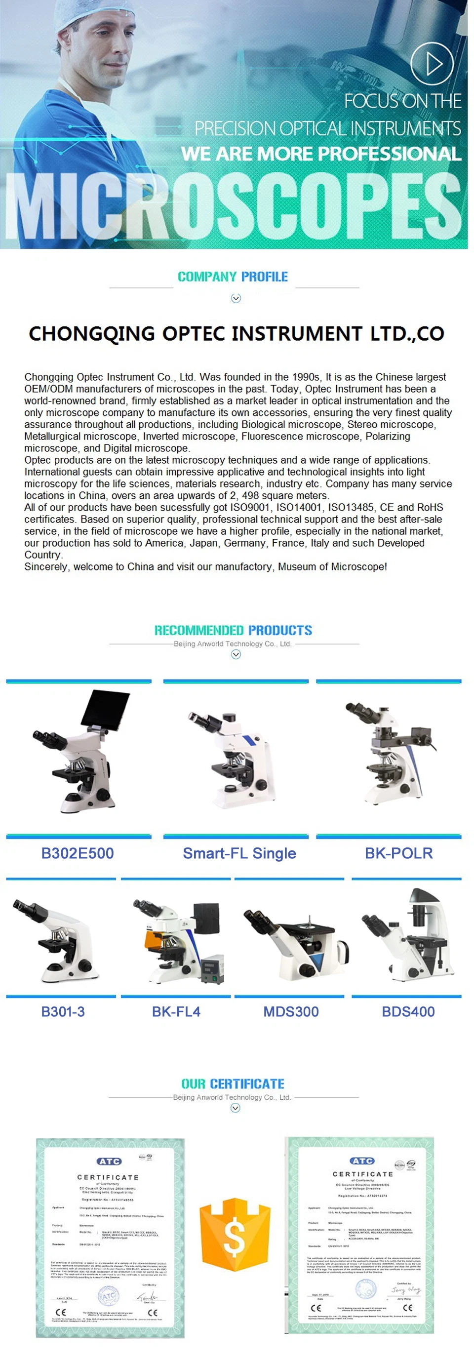 Otology Dark Field Illumination LED Fluorscent Microscope for Specular Microscope Prices